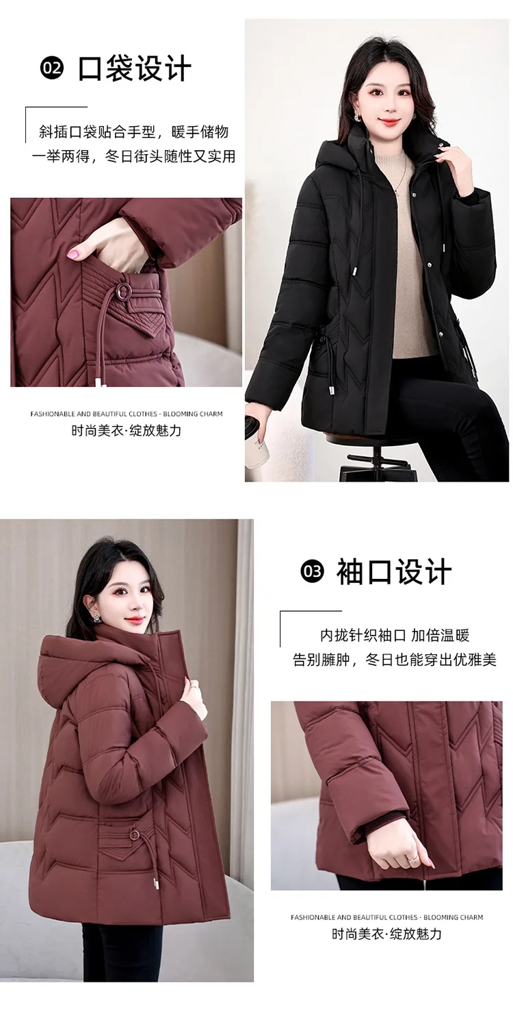Winter Thick Hooded Puffer Coat Women XL-5XL Windproof Parkas Russian Cold Weather Snow Jacket Middle Aged Mom Outerwear New