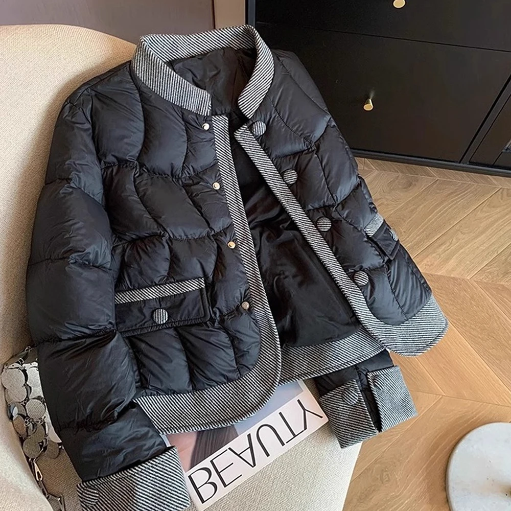 Women Cotton Padded Coats Autumn Winter Lightweight Fashion Contrast Color Short Quilted Jacket Outerwear Warm Overcoats