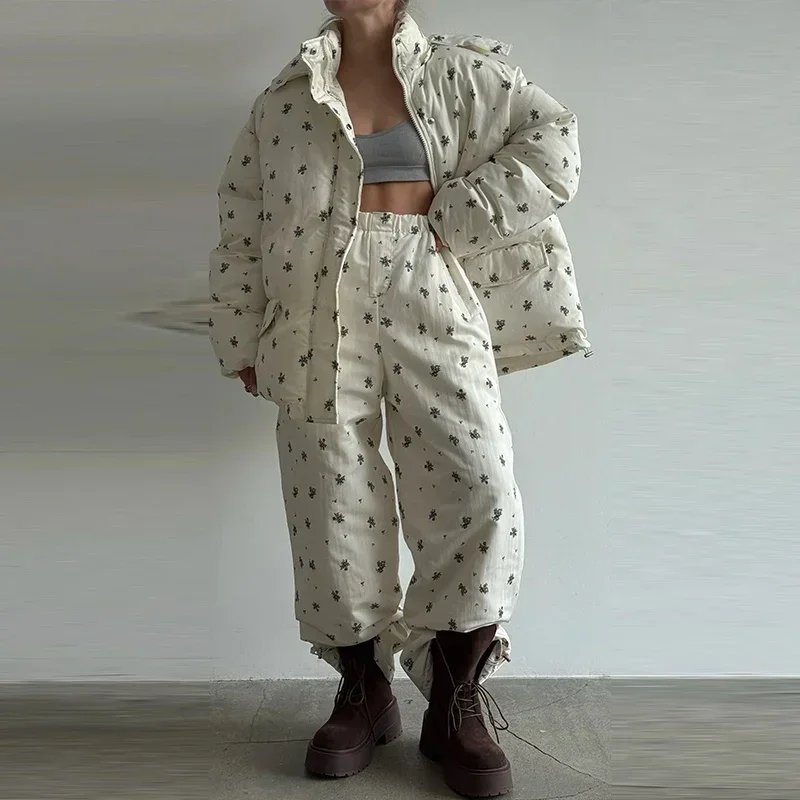 Casual Print Hoodie Loose Coat Women All-match Full Sleeve Thicken Zippers Oversize Coats Female 2026 Autumn Winter Lady Outwear