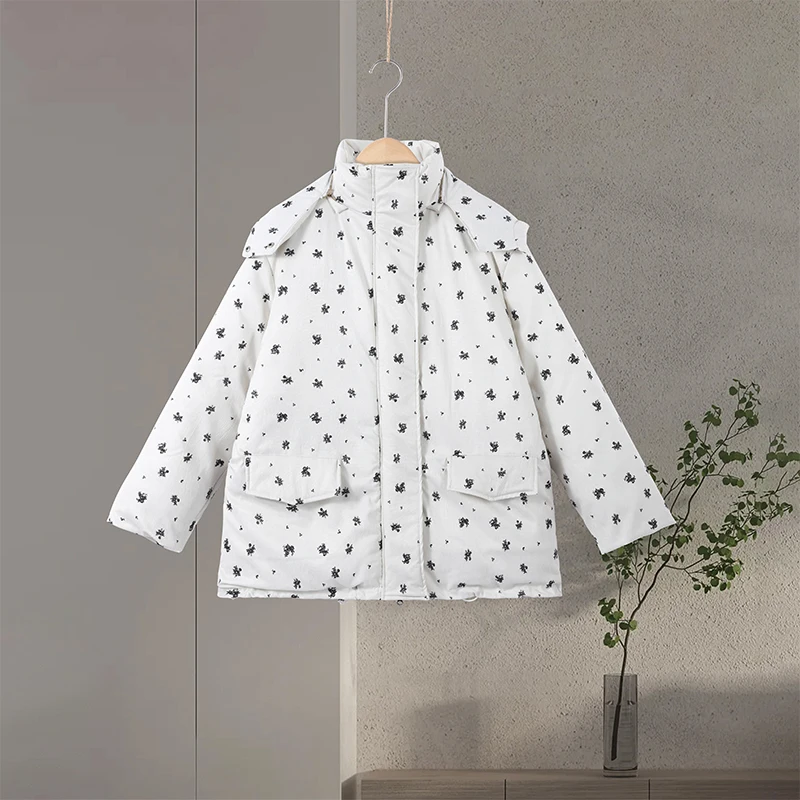 Casual Print Hoodie Loose Coat Women All-match Full Sleeve Thicken Zippers Oversize Coats Female 2026 Autumn Winter Lady Outwear