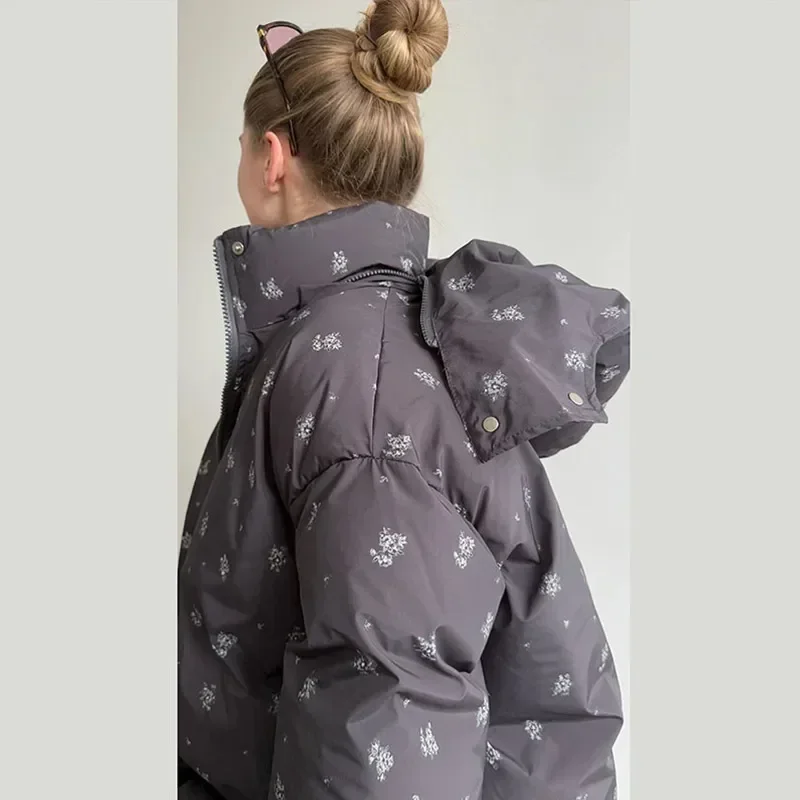Casual Print Hoodie Loose Coat Women All-match Full Sleeve Thicken Zippers Oversize Coats Female 2026 Autumn Winter Lady Outwear