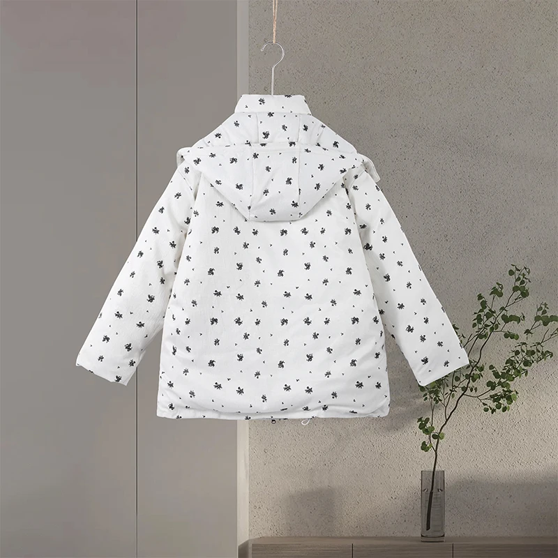 Casual Print Hoodie Loose Coat Women All-match Full Sleeve Thicken Zippers Oversize Coats Female 2026 Autumn Winter Lady Outwear