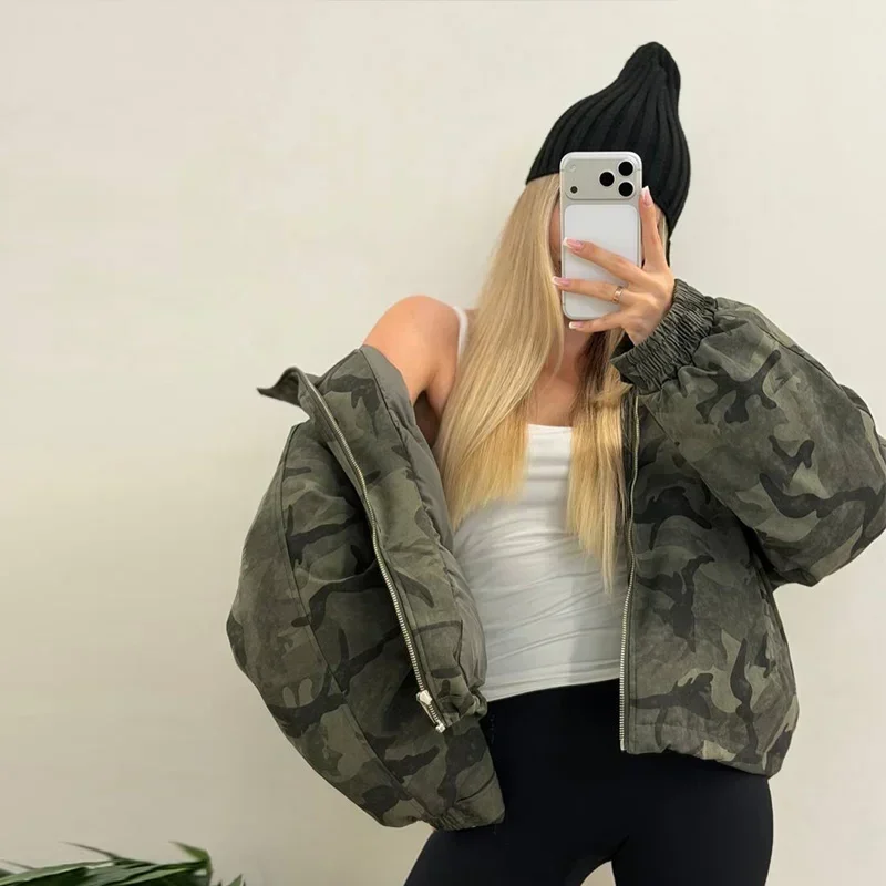 Street Printed Women's Thicken Coats Fashion Hooded Zipper Camouflage Thick Jacket Lady 2026 Autumn Winter Female Street Tops