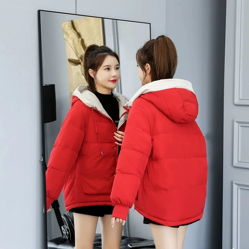 2025 New Winter Thickened Warm Parkas Women Casual Hooded Cotton Padded Jacket Woman Students Long Sleeved Quilted Short Coats