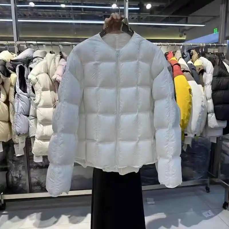 Women's Cotton Jacket 2025 Korean Edition New Autumn Winter Solid Color Round Neck Fashion Thick Warm Coat Parka Overcoat