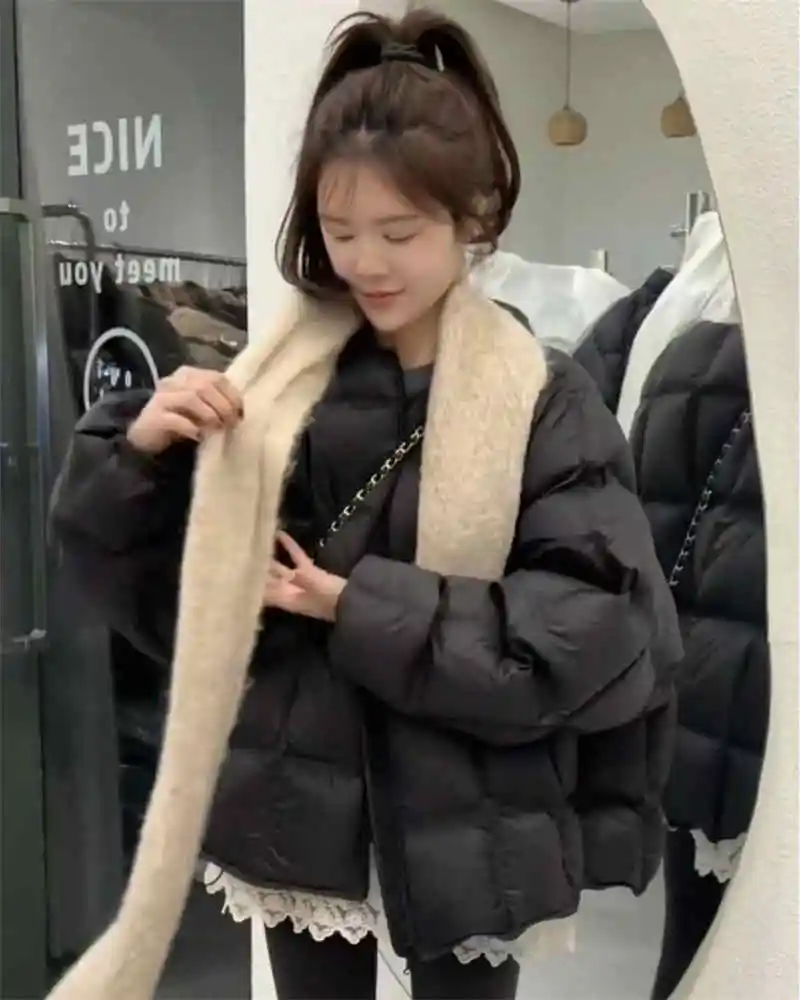 Women's Cotton Jacket 2025 Korean Edition New Autumn Winter Solid Color Round Neck Fashion Thick Warm Coat Parka Overcoat