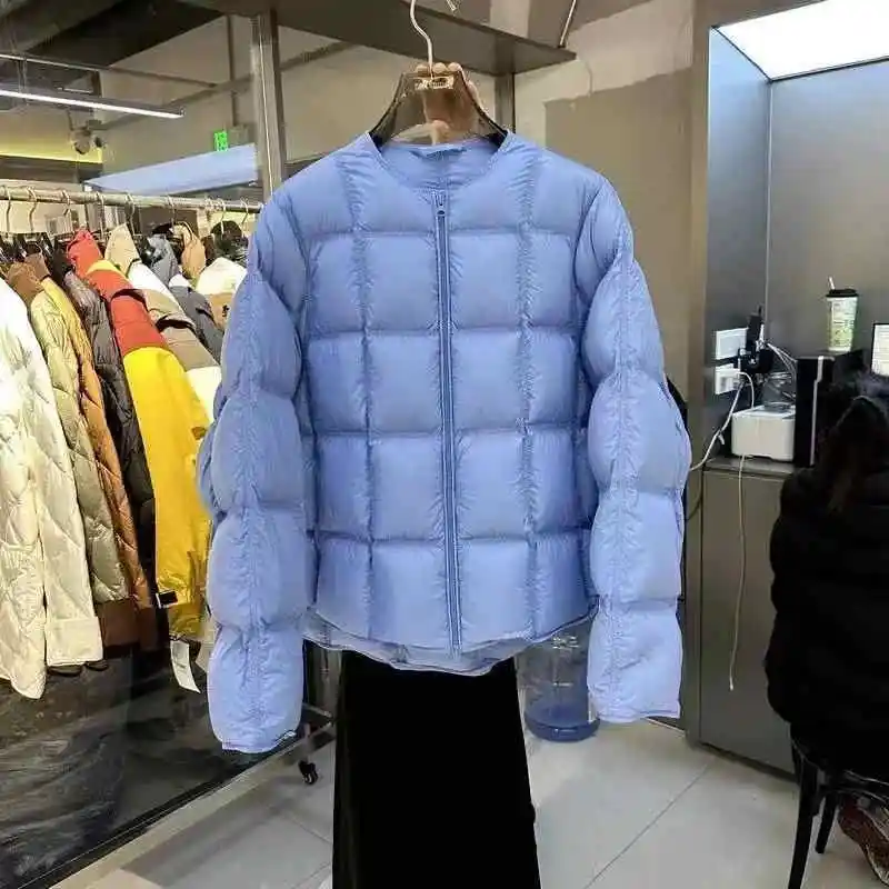 Women's Cotton Jacket 2025 Korean Edition New Autumn Winter Solid Color Round Neck Fashion Thick Warm Coat Parka Overcoat