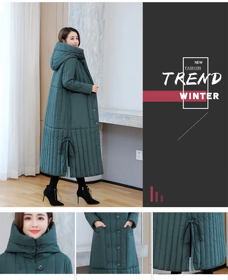 Winter 2026 New Korean Loose Women Jacket Down cotton Long Hooded Coat Thicken Parkas Female Loose Windproof Warm Overcoat