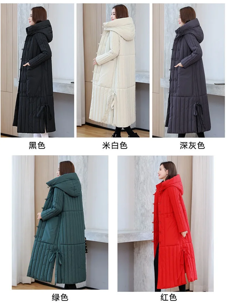 Winter 2026 New Korean Loose Women Jacket Down cotton Long Hooded Coat Thicken Parkas Female Loose Windproof Warm Overcoat