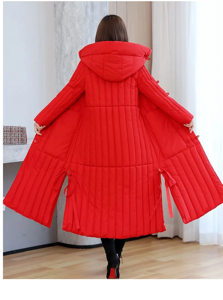 Winter 2026 New Korean Loose Women Jacket Down cotton Long Hooded Coat Thicken Parkas Female Loose Windproof Warm Overcoat