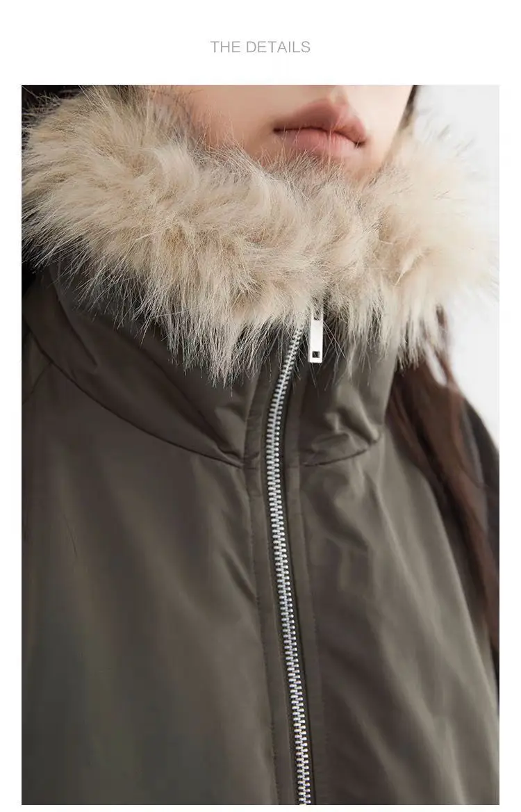 American Retro Faux Fur Trim Padded Parka Women Winter Tulip Hem Thicken Warm Outerwear Female Loose Zip Up Casual Cotton Jacket