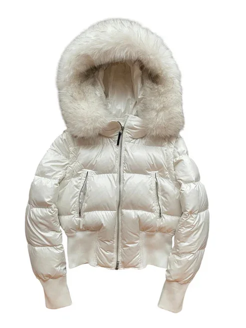Women's Faux Fur Collar Puffer Coat Winter Streetwear Slim Fit Waist Belted Solid Color Jacket