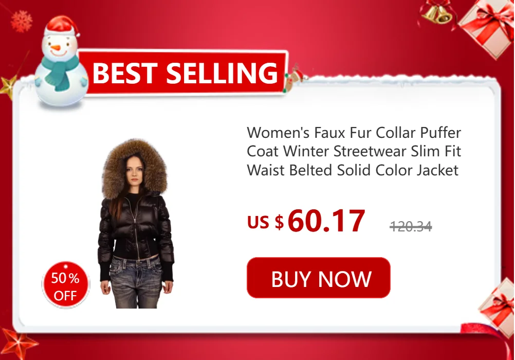 Women's Faux Fur Collar Puffer Coat Winter Streetwear Slim Fit Waist Belted Solid Color Jacket