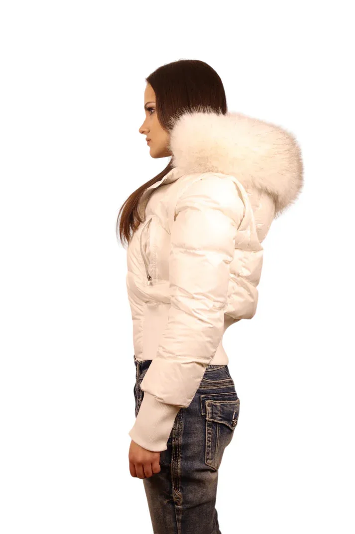 Women's Faux Fur Collar Puffer Coat Winter Streetwear Slim Fit Waist Belted Solid Color Jacket