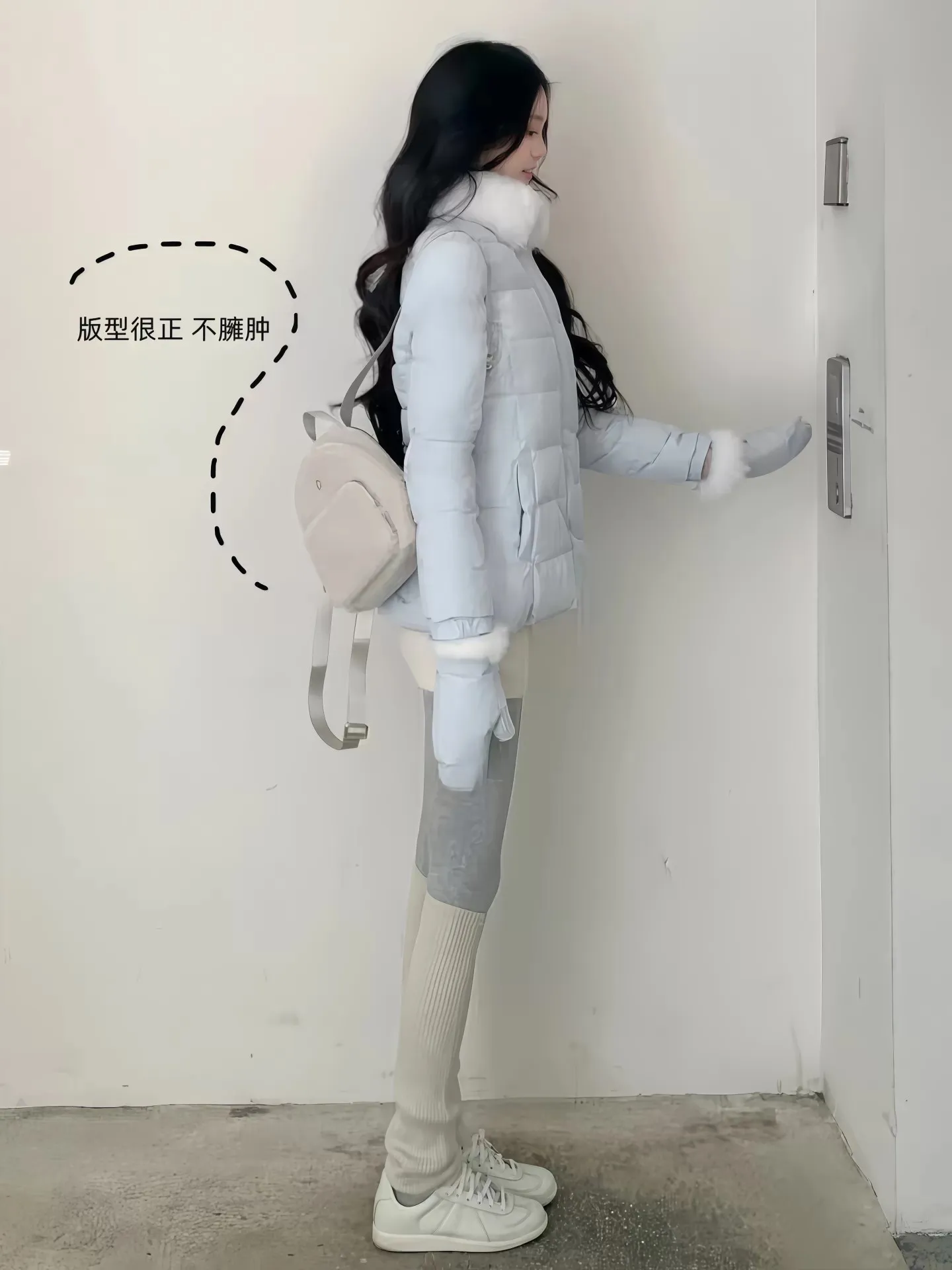 Sweet Light Blue Waist-cinching Padded Jacket Women Autumn Winter Faux Fur Collar Slim Puffer Jackets Woman Warm Thick Parkas