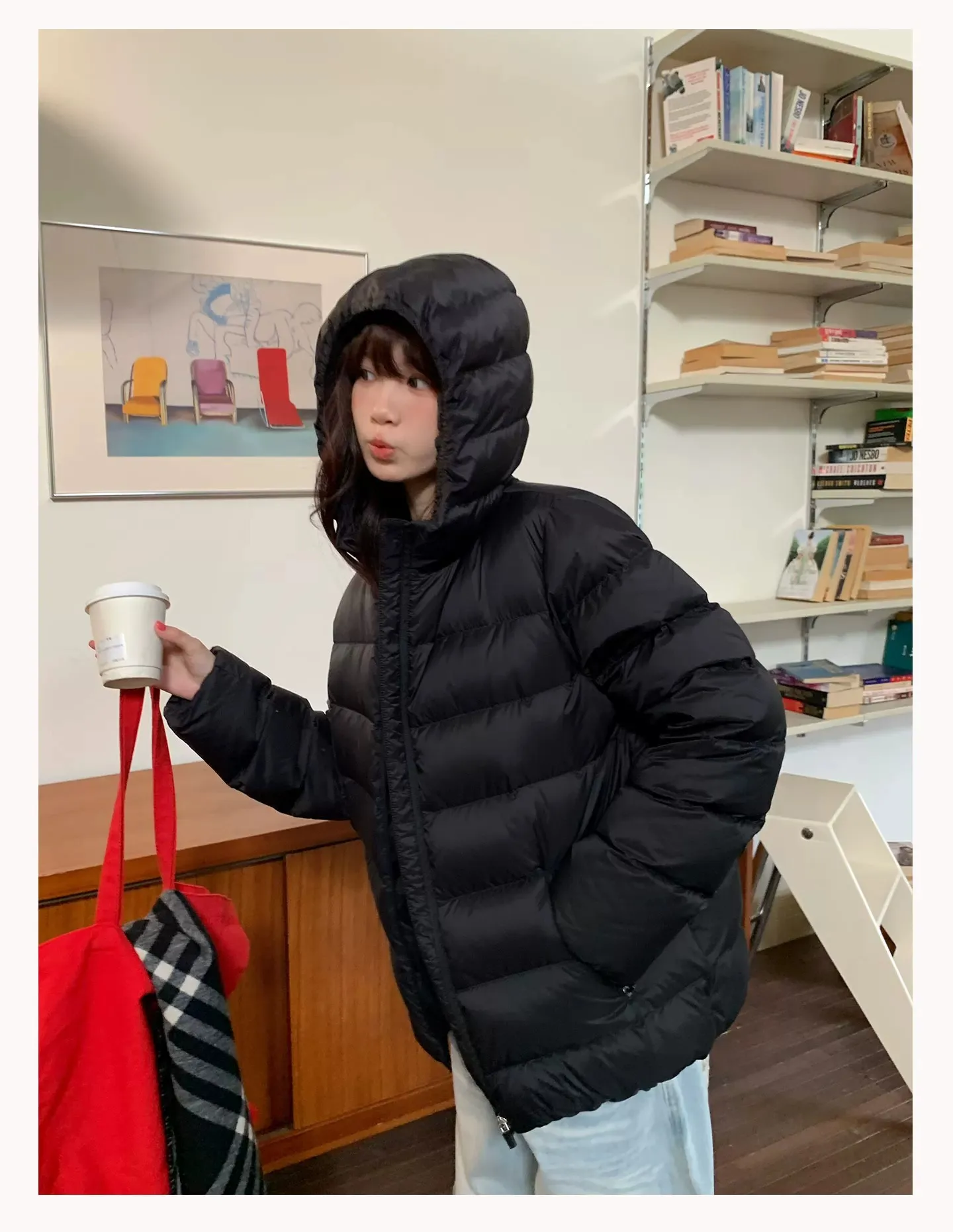 Preppy Style Short Hooded Puffer Jacket Women Autumn Winter Warm Lightweight Solid Padded Parkas Woman Korean Simple Cotton Coat