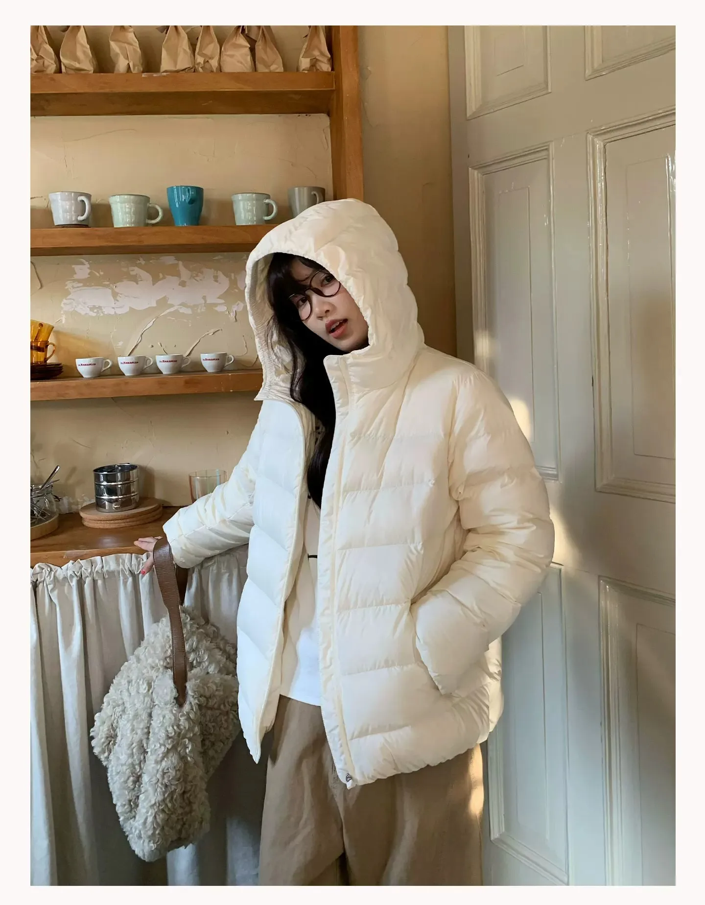 Preppy Style Short Hooded Puffer Jacket Women Autumn Winter Warm Lightweight Solid Padded Parkas Woman Korean Simple Cotton Coat