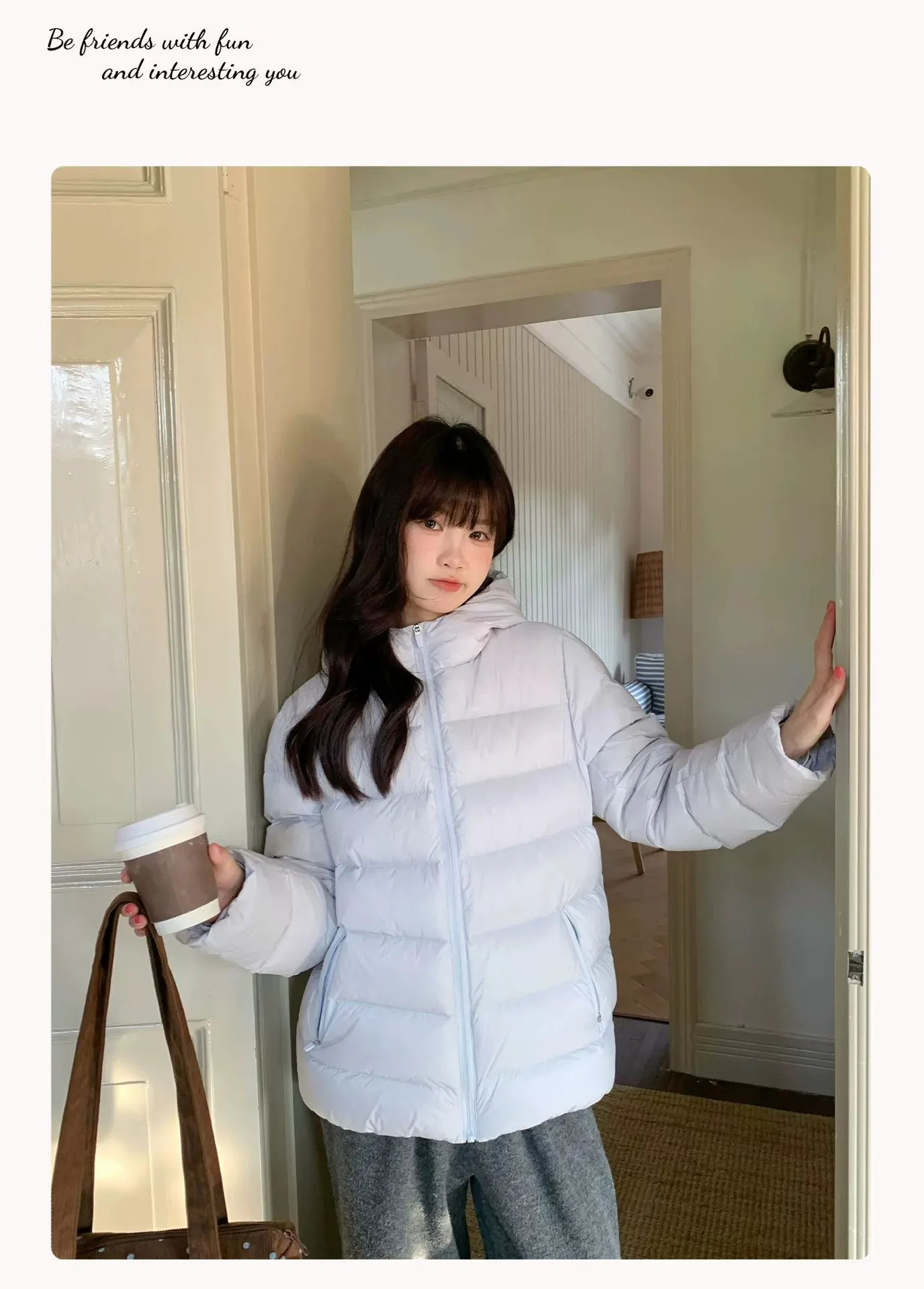Preppy Style Short Hooded Puffer Jacket Women Autumn Winter Warm Lightweight Solid Padded Parkas Woman Korean Simple Cotton Coat