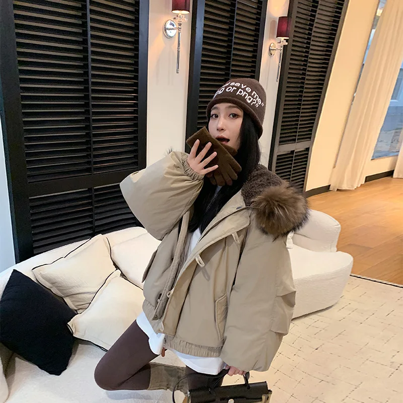 American Retro Large Hood Padded Jacket Women Faux Fur-Trim Collar Thick Parkas Woman Loose Warm Toggle Button Cotton Jackets