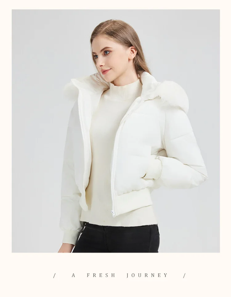 New Korean Winter Fur Collar Hooded Waist Slim Thick Short Down Cotton Parkas Women Coat Warm Fashion Casual Outdoor Cozy