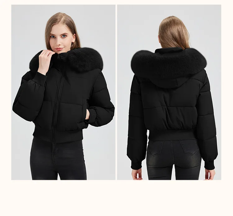 New Korean Winter Fur Collar Hooded Waist Slim Thick Short Down Cotton Parkas Women Coat Warm Fashion Casual Outdoor Cozy