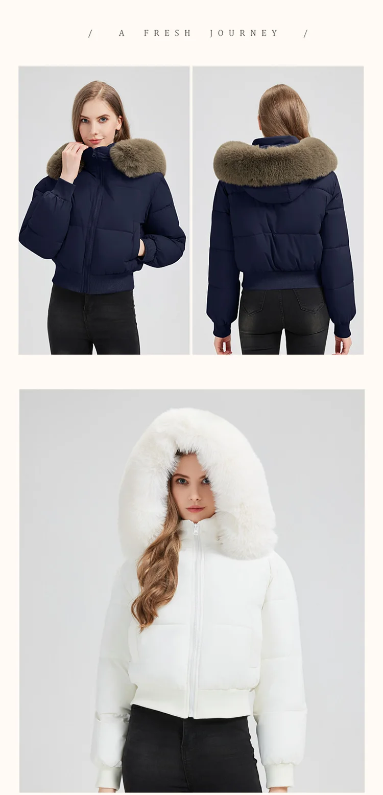 New Korean Winter Fur Collar Hooded Waist Slim Thick Short Down Cotton Parkas Women Coat Warm Fashion Casual Outdoor Cozy
