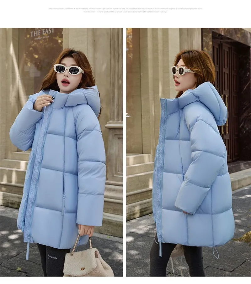 2027 Winter New Down Coat Women Parkas Fashion Long Hooded Outerwear Female Cotton-padded Padded Jacket Loose Ladies Overwear