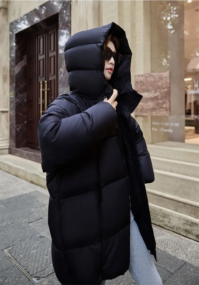 2027 Winter New Down Coat Women Parkas Fashion Long Hooded Outerwear Female Cotton-padded Padded Jacket Loose Ladies Overwear