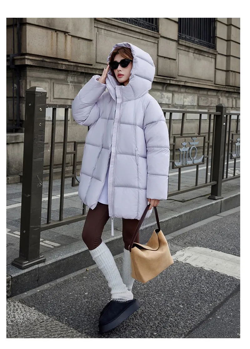 2027 Winter New Down Coat Women Parkas Fashion Long Hooded Outerwear Female Cotton-padded Padded Jacket Loose Ladies Overwear