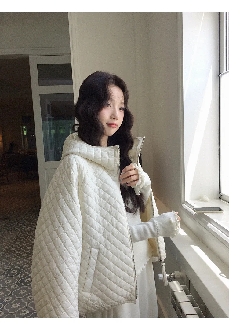 Lightweight Quilted Hooded Padded Jacket Women Autumn Winter Korean Loose Warm Outerwear Woman Solid Color Casual Cotton Jacket