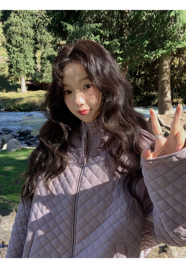 Lightweight Quilted Hooded Padded Jacket Women Autumn Winter Korean Loose Warm Outerwear Woman Solid Color Casual Cotton Jacket