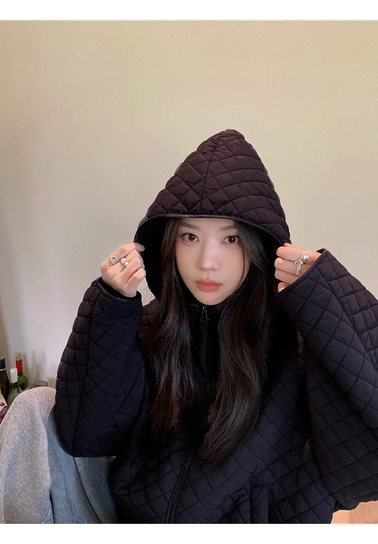 Lightweight Quilted Hooded Padded Jacket Women Autumn Winter Korean Loose Warm Outerwear Woman Solid Color Casual Cotton Jacket