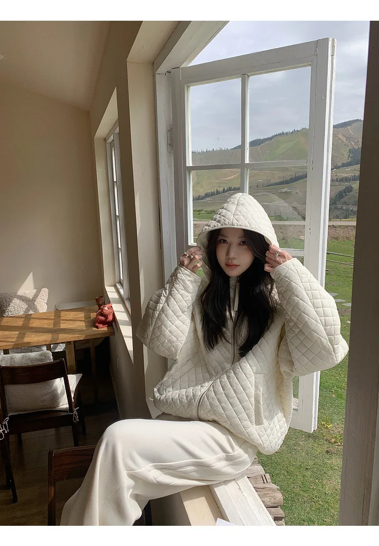 Lightweight Quilted Hooded Padded Jacket Women Autumn Winter Korean Loose Warm Outerwear Woman Solid Color Casual Cotton Jacket