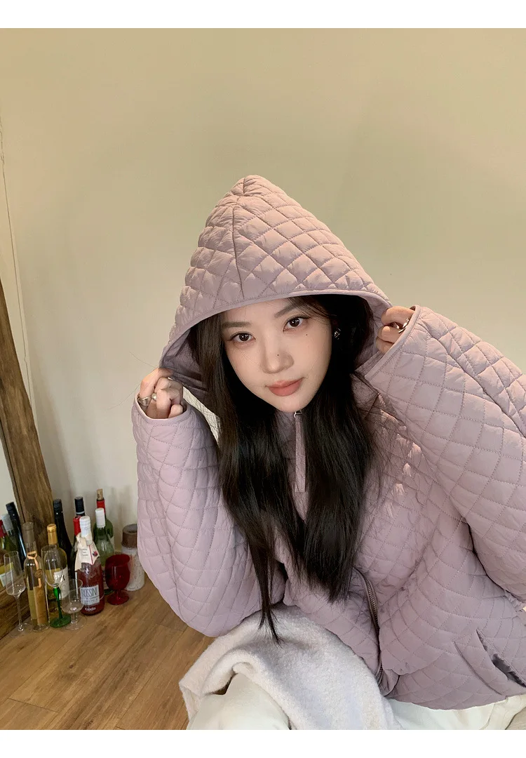 Lightweight Quilted Hooded Padded Jacket Women Autumn Winter Korean Loose Warm Outerwear Woman Solid Color Casual Cotton Jacket