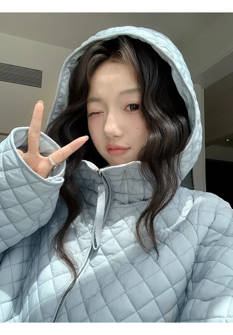Lightweight Quilted Hooded Padded Jacket Women Autumn Winter Korean Loose Warm Outerwear Woman Solid Color Casual Cotton Jacket