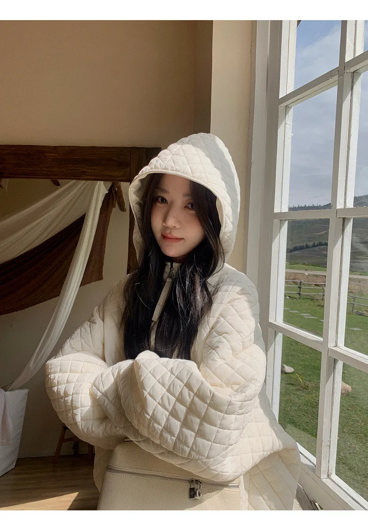 Lightweight Quilted Hooded Padded Jacket Women Autumn Winter Korean Loose Warm Outerwear Woman Solid Color Casual Cotton Jacket
