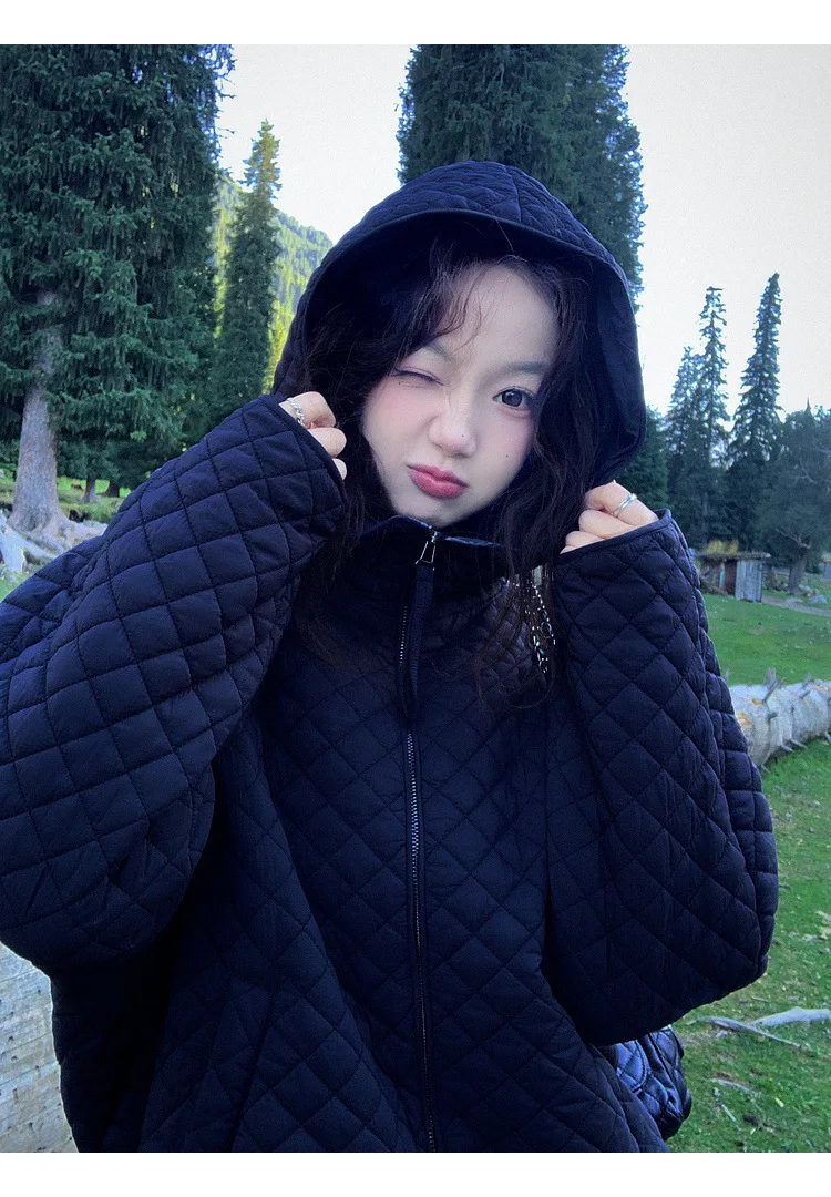 Lightweight Quilted Hooded Padded Jacket Women Autumn Winter Korean Loose Warm Outerwear Woman Solid Color Casual Cotton Jacket