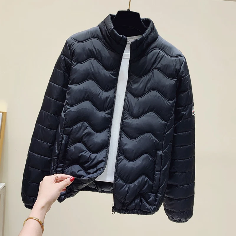 Lightweight Stand Collar Down Cotton Coats Women Classic Zipper Up Long Sleeve Winter Parkas Woman Solid Warm Puffer Jackets