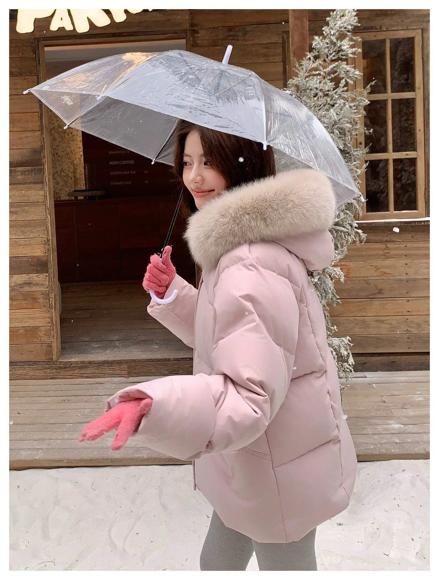 Fashion Faux Fur Collar Hooded Short Puffer Jacket Women 2026 Winter Thicken Parkas Woman Korean Solid Big Pocket Padded Coat