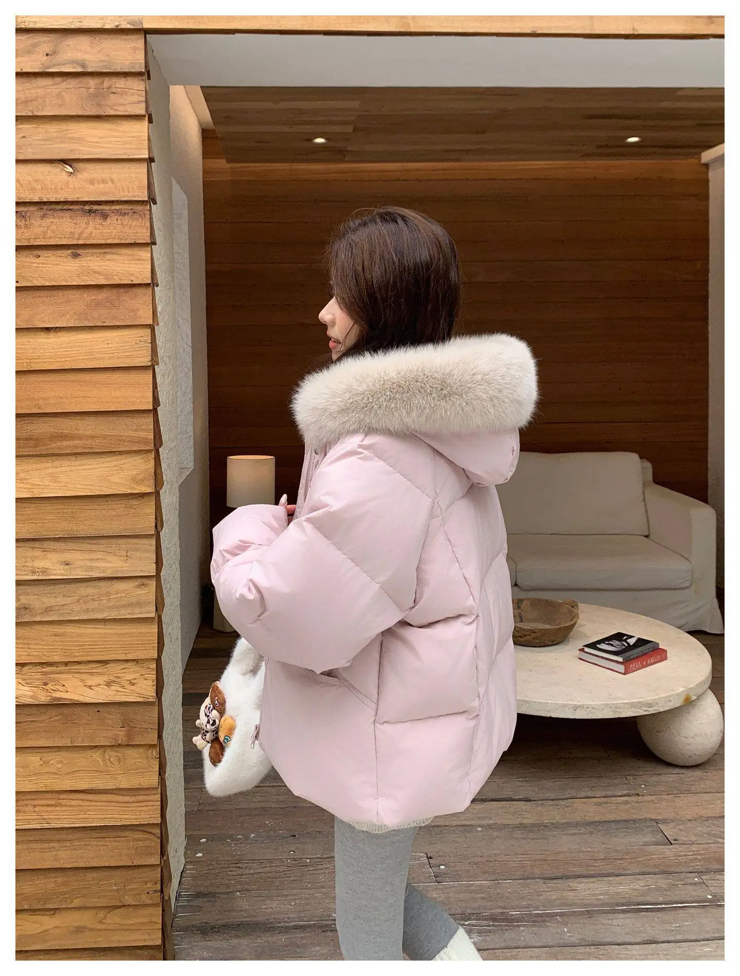 Fashion Faux Fur Collar Hooded Short Puffer Jacket Women 2026 Winter Thicken Parkas Woman Korean Solid Big Pocket Padded Coat