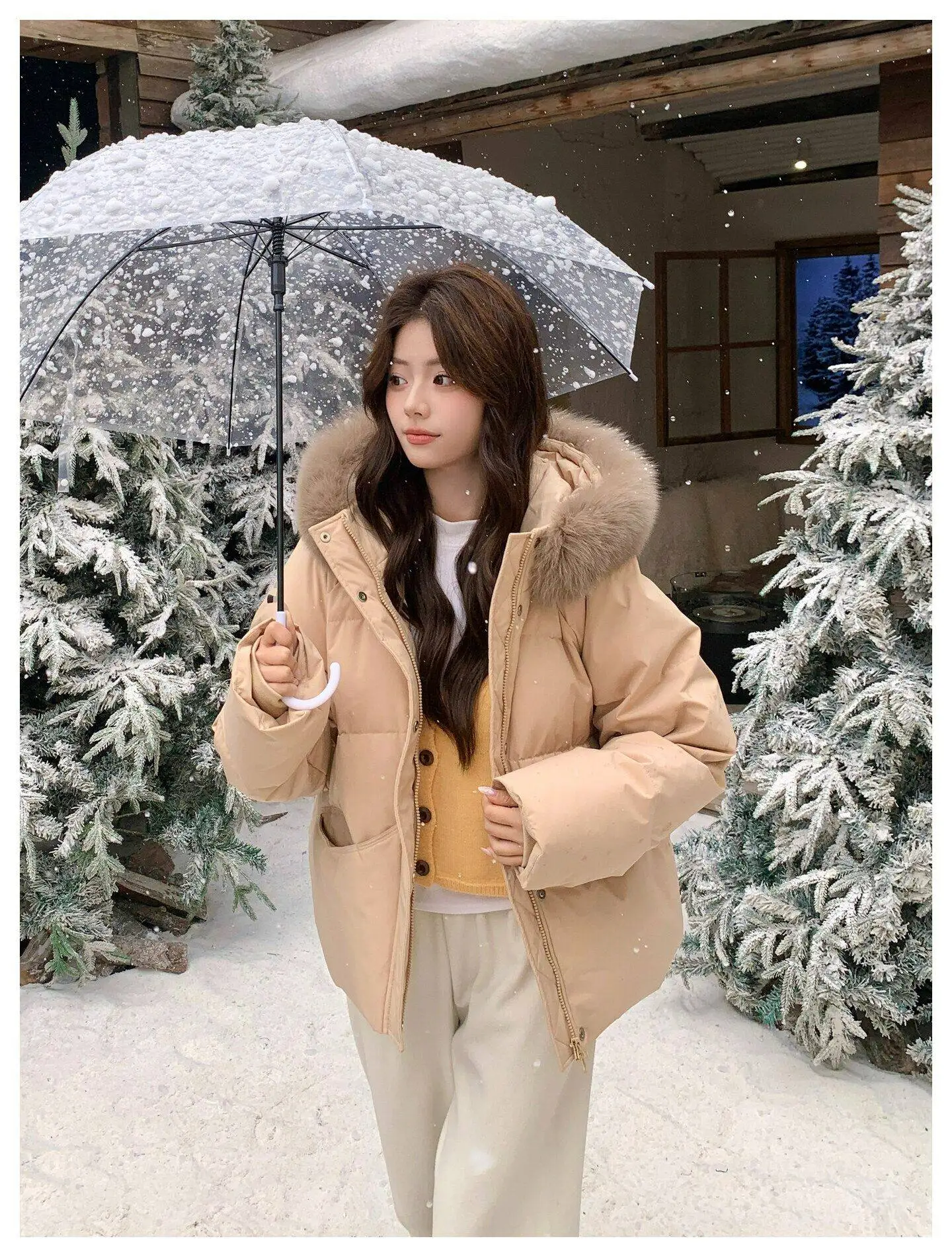 Fashion Faux Fur Collar Hooded Short Puffer Jacket Women 2026 Winter Thicken Parkas Woman Korean Solid Big Pocket Padded Coat