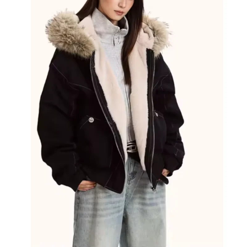Fur Collar Hooded Parkas Y2k Harajuku Thicken Padded Jackets Casual Zipper Gothic Women&Men Winter Coats Punk Streetwear New кур