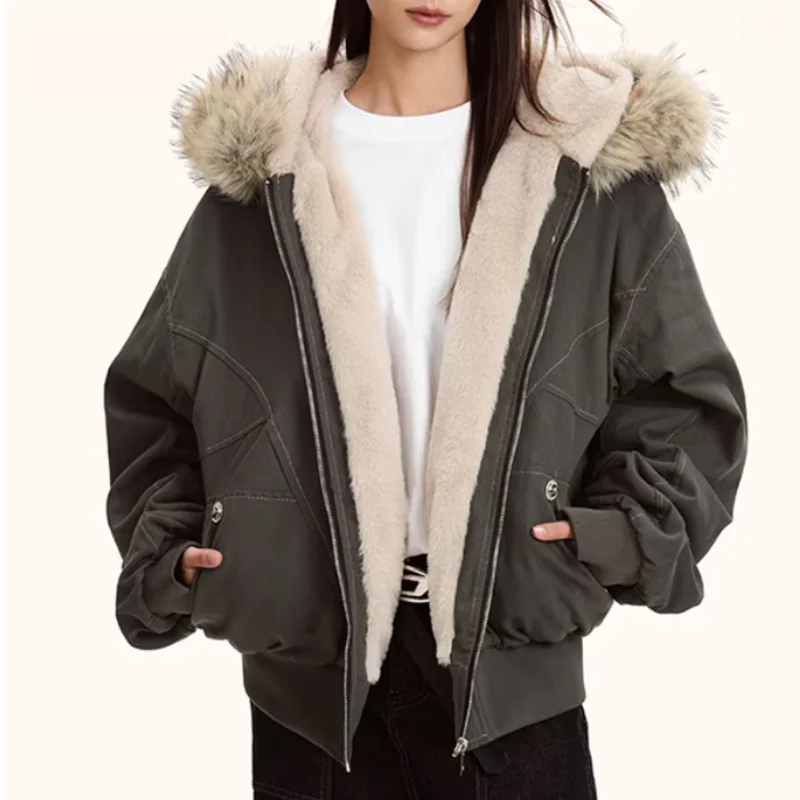 Fur Collar Hooded Parkas Y2k Harajuku Thicken Padded Jackets Casual Zipper Gothic Women&Men Winter Coats Punk Streetwear New кур