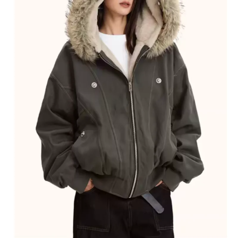 Fur Collar Hooded Parkas Y2k Harajuku Thicken Padded Jackets Casual Zipper Gothic Women&Men Winter Coats Punk Streetwear New кур