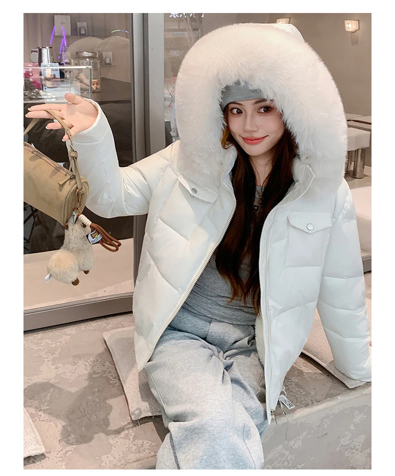 Fashion Multi Pockets Hooded Parkas for Women Winter Thick Warm Padded Jacket Female Solid Color Korean Cropped Puffer Jackets