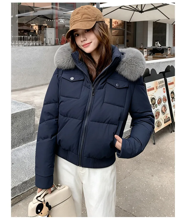 Fashion Multi Pockets Hooded Parkas for Women Winter Thick Warm Padded Jacket Female Solid Color Korean Cropped Puffer Jackets