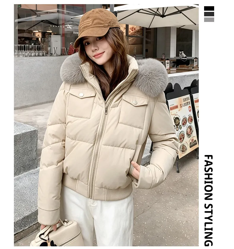 Fashion Multi Pockets Hooded Parkas for Women Winter Thick Warm Padded Jacket Female Solid Color Korean Cropped Puffer Jackets