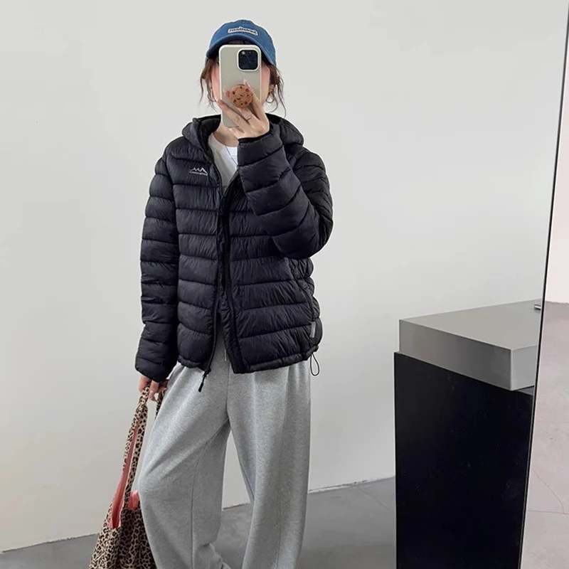 Lightweight Down Cotton Jackets Women Autumn Winter Warm Long Sleeve Hooded Parkas Woman Solid Zipper Up Short Cotton Parkas