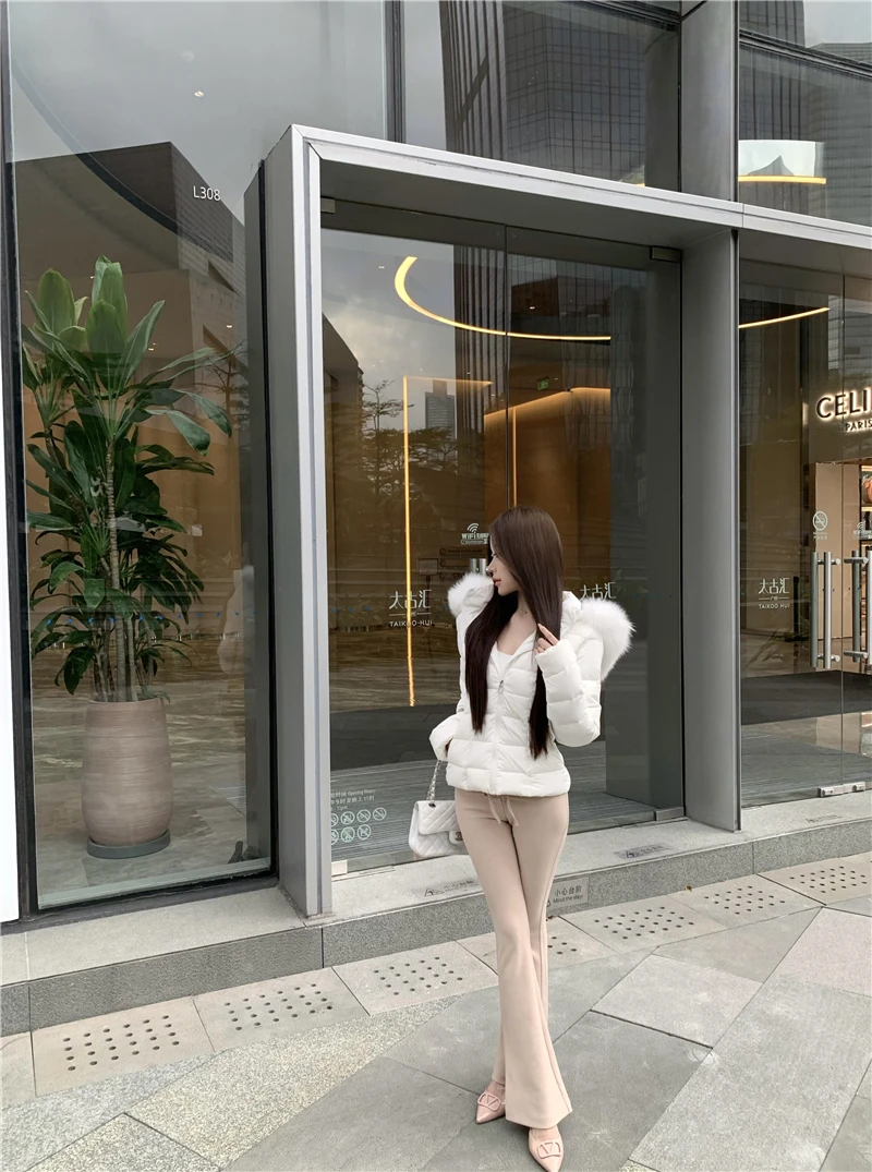 Korean Sweet Girl Fur Collar Hooded Cotton Jacket for Women's Winter Slim Fit Thickened Fashion White Cotton Clip Short Jacket