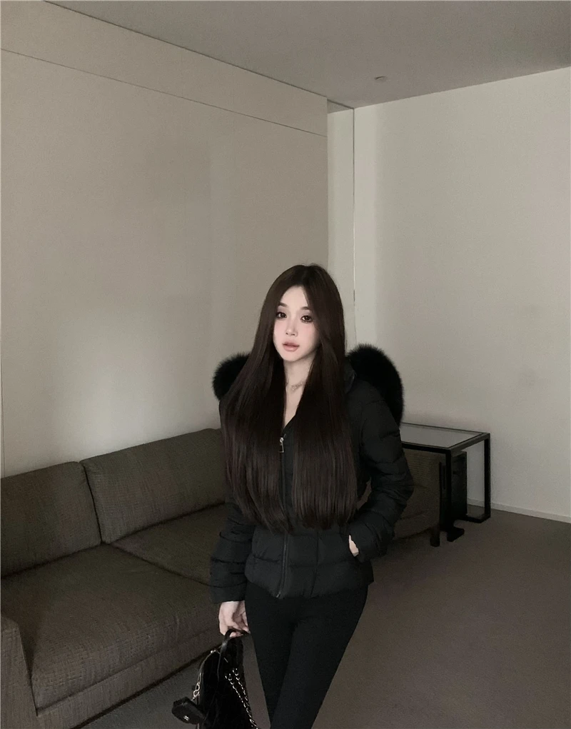 Korean Sweet Girl Fur Collar Hooded Cotton Jacket for Women's Winter Slim Fit Thickened Fashion White Cotton Clip Short Jacket